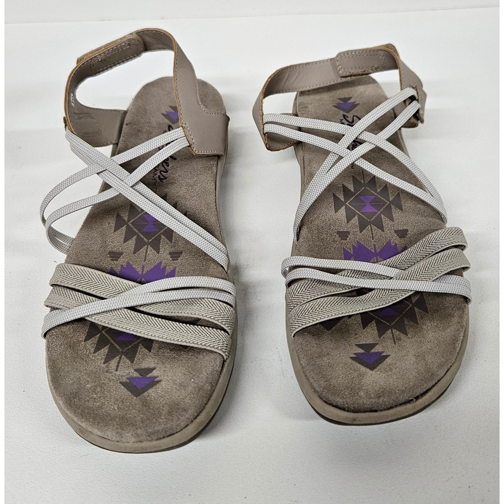 Skechers Reggae Slim Vacay Taupe Grey Strappy Memory Foam Sandals Womens 10